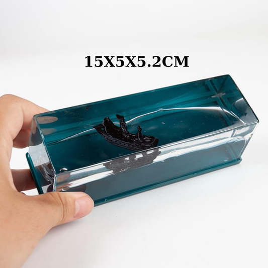 - ( YEŞİL SU & GEMİ ) YÜZEN BATMAYAN GEMİ ( DEKORATİF BİBLO AKVARYUM ) ( 15X5X5.2CM )