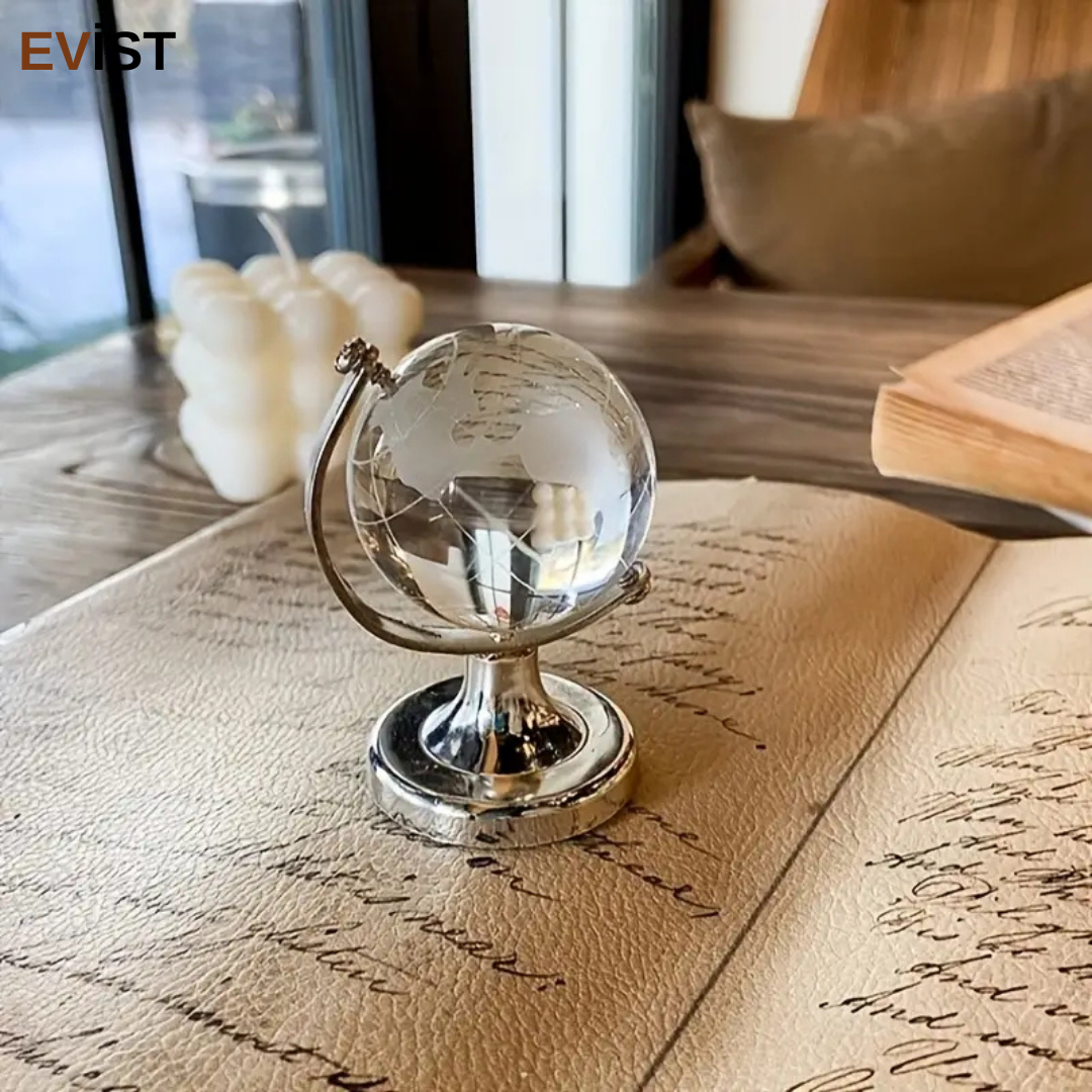 - Dekoratif Şeffaf Küre Dünya Topu – Ayaklı Cam Küçük Masa Üstü Biblo ve Ofis Aksesuarı