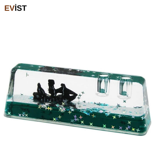 - (KALEMLİKLİ) YEŞİL SU &YILDIZLI YÜZEN BATMAYAN GEMİ DEKORATİF AKVARYUM (14.6X5.2X3.7X2.2CM)