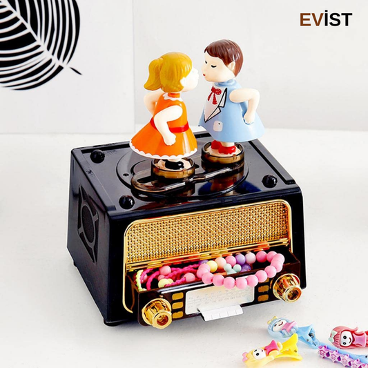 - ( MÜZİKLİ ) DEKORATİF ( NOSTALJİK RADYO & DANS EDEN ÇOCUKLAR & TAKI KUTUSU )