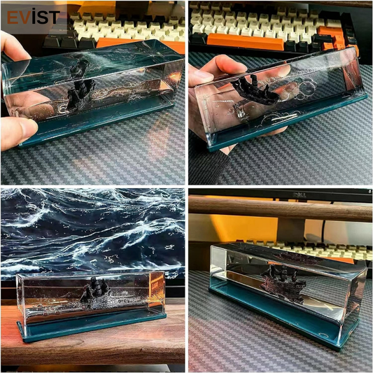 - ( YEŞİL SU & GEMİ ) YÜZEN BATMAYAN GEMİ ( DEKORATİF BİBLO AKVARYUM ) ( 15X5X5.2CM )