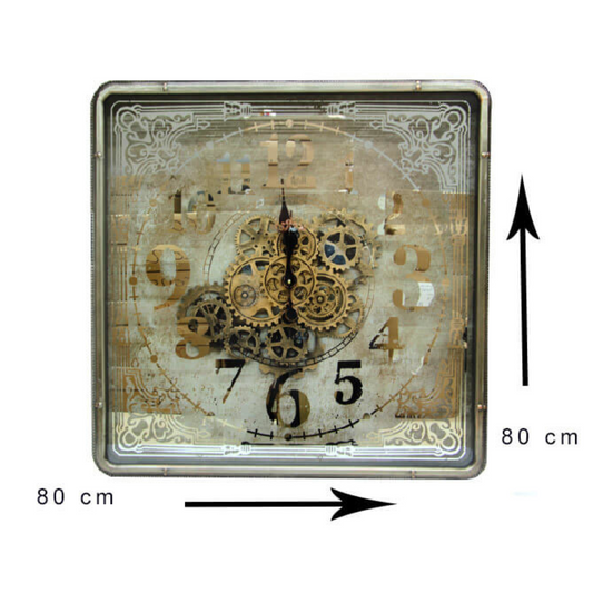 - Kare Roma Rakamlı Spintime Aynalı Yeşiloksit Çarklı Metal Duvar Saati Lüx - 80 CM ÇAP -12 KG