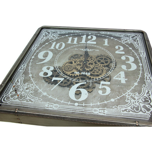 - Kare Roma Rakamlı Spintime Aynalı Yeşiloksit Çarklı Metal Duvar Saati Lüx - 80 CM ÇAP -12 KG