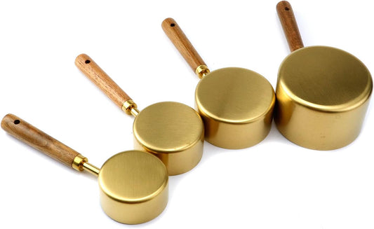 ( 4 PAKET ) (GOLD METAL) ÖLÇÜ KAŞIK SET (OTANTİK AĞAÇ KULP)
