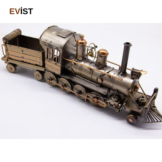 - El Yapımı Nostaljik Buharlı Tren Maketi – Dekoratif Metal Lokomotif Hediyelik ( 32 CM )